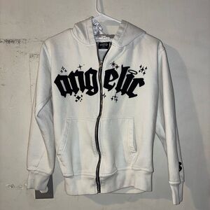 Angelic Motion 333 Angel Gothic Zip Hoodie White Streetwear Size S